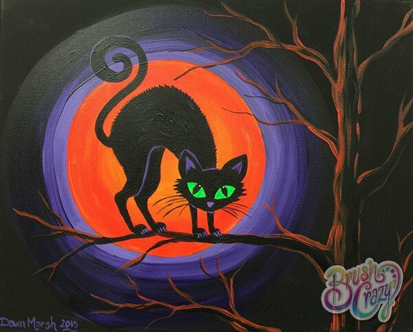 Black Cat with Orange Moon